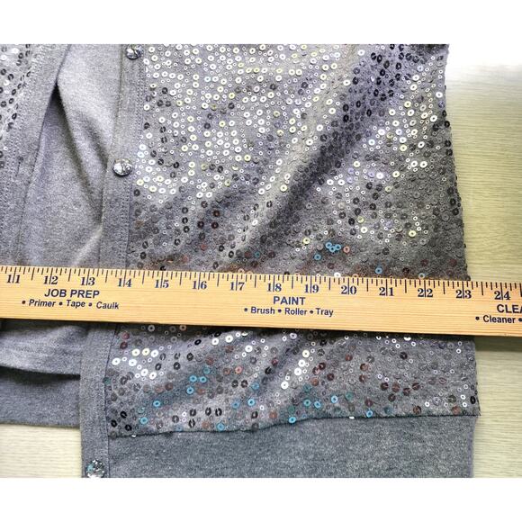 TOP/CARDIGAN-QUACKER FACTORY-Gray-One Piece Tank & Cardigan-Sequins-Size LRG - Picture 11 of 13